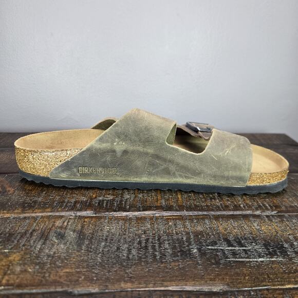 Birkenstock Arizona Mens Size 10 Regular Strap Slides Sandal Brown Leather EU 43 - Picture 8 of 11